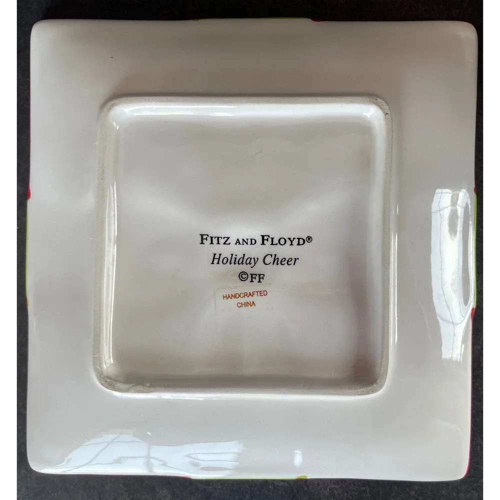 Fitz and Floyd Holiday Cheer Christmas Gift Box Cheese Plate and Spreader Set